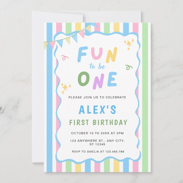 Personalised Fun to Be One Invitation (Front)