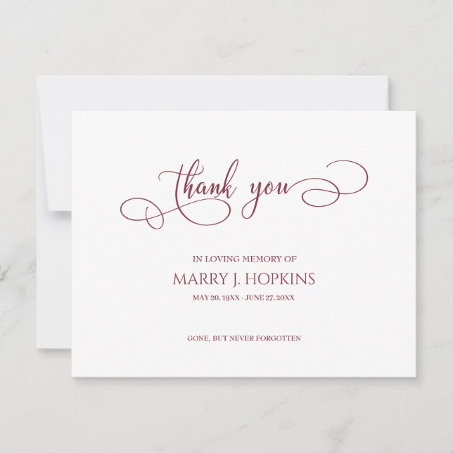 Personalised Funeral Bereavement Thank You Card (Front)
