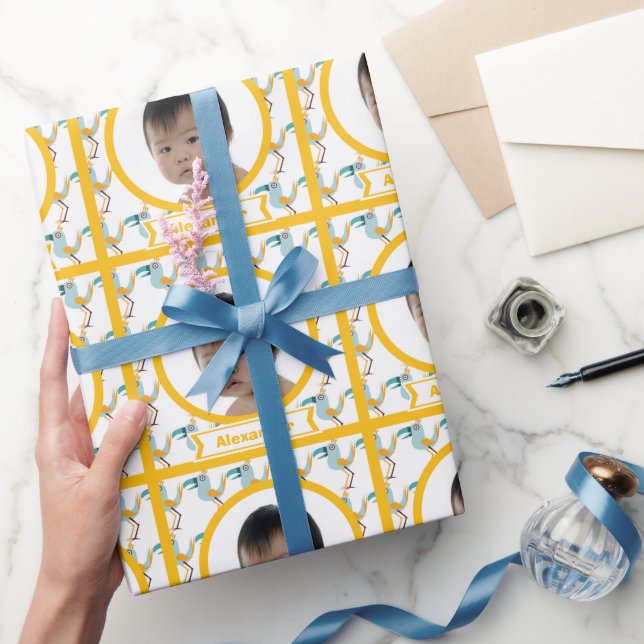 Personalised Funky Bird Baby Photo Wrapping Paper (Gifting)
