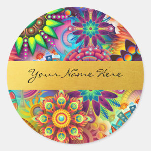Personalised Funky Boho Floral Flame Mandalas Classic Round Sticker