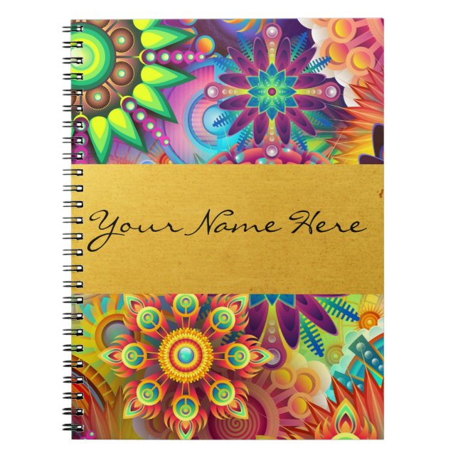 Personalised Funky Boho Floral Flame Mandalas Notebook (Front)