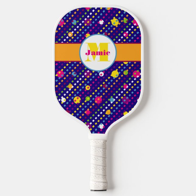Personalised Funky Circles and Dashes Pattern Pickleball Paddle (Front)