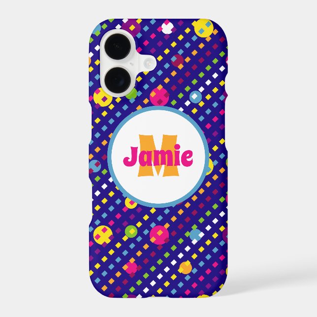 Personalised Funky Circles, Dashes Pattern Navy (Back)
