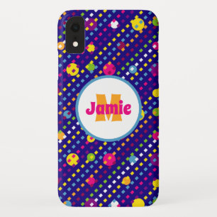 Personalised Funky Circles, Dashes Pattern Navy iPhone XR Case