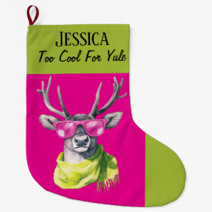 Personalised Funky Colourful Reindeer In Sunglasse Large Christmas Stocking