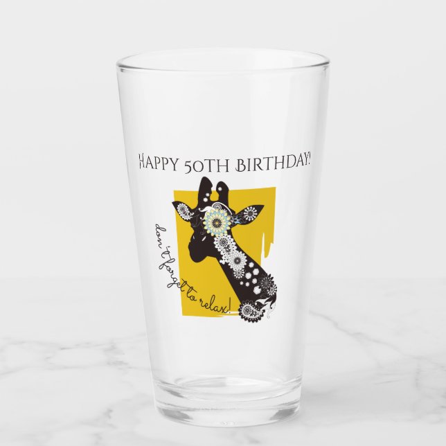 Personalised Funky Cool Giraffe Funny Birthday Glass (Front)