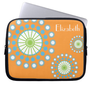 Personalised Funky Orange Blue Pinwheel Laptop Sleeve