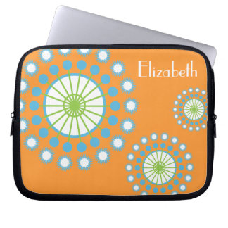 Personalised Funky Orange Blue Pinwheel Laptop Sleeve