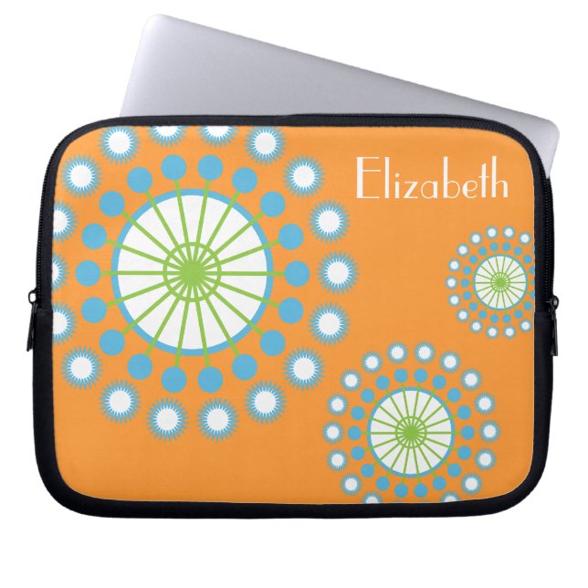 Personalised Funky Orange Blue Pinwheel Laptop Sleeve (Front)