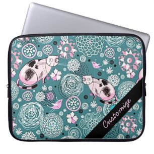 Personalised Funky Pink Cat Pattern Laptop Sleeve