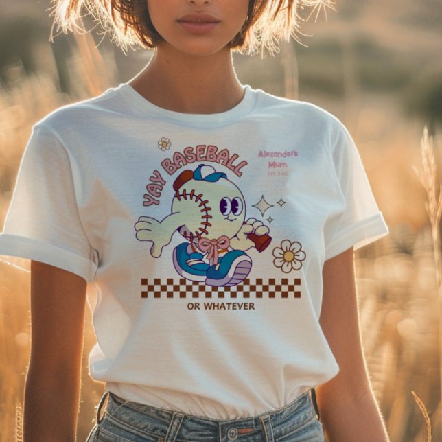 Personalised Funny Baseball Mum Retro Flower T-Shirt (Creator Uploaded)