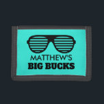 Personalised funny big bucks money velcro wallet<br><div class="desc">Personalised funny big bucks money velcro trifold wallet for kids and adults. Cool sunglasses design for men,  women and children. Fun Birthday gift idea for boy,  girl,  friends,  family,  boyfriend,  girfriend etc. Aqua blue or custom colour.</div>