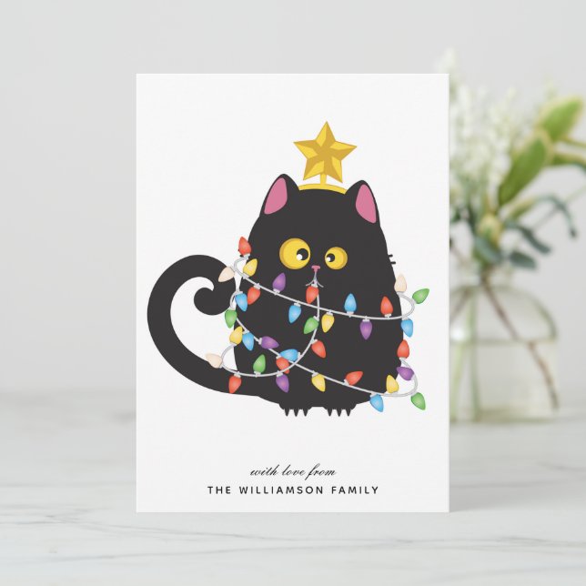 Personalised Funny Black Cat Merry Christmas Card (Standing Front)