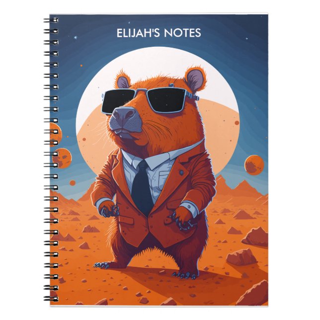 Personalised Funny Capybara With Suit On Mars Notebook (Front)