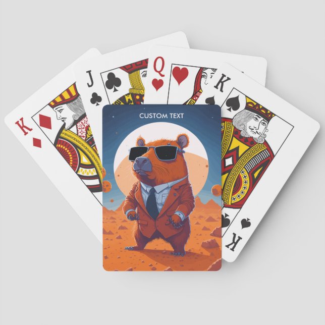Personalised Funny Capybara With Suit On Mars Playing Cards (Back)
