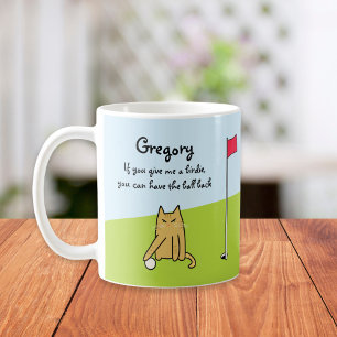Personalised Funny Cartoon Cat Golf Joke Coffee Mug