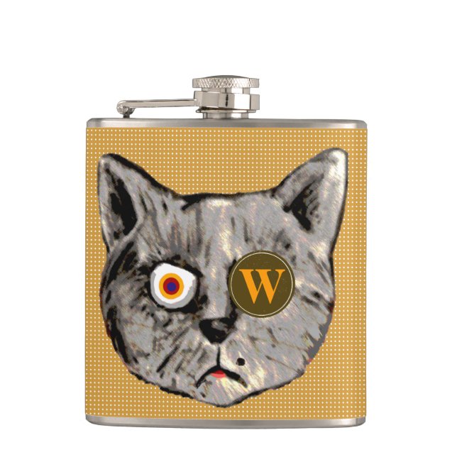personalised funny cat monogram hip flask (Front)