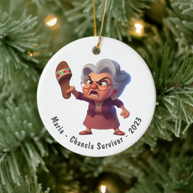 Personalised Funny Chancla Survivor Navidad Ceramic Ornament (Tree)