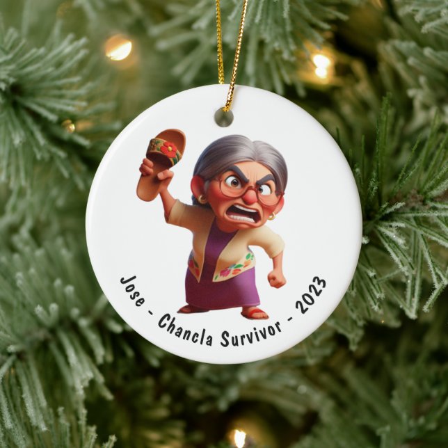 Personalised Funny Chancla Survivor Navidad Ceramic Ornament (Tree)