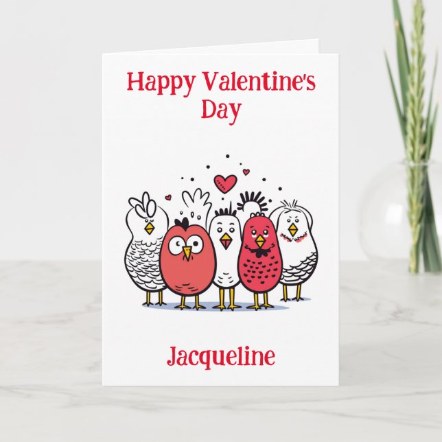 Personalised Funny Chickens Valentine Card (Front)