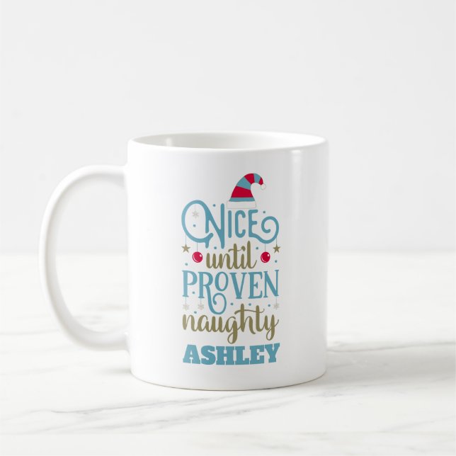 Personalised Funny Christmas Naughty or Nice Coffee Mug (Left)