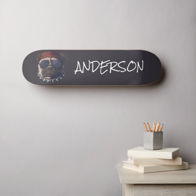 Personalised  funny cute I love pug Skateboard (Wall Art (Horz))