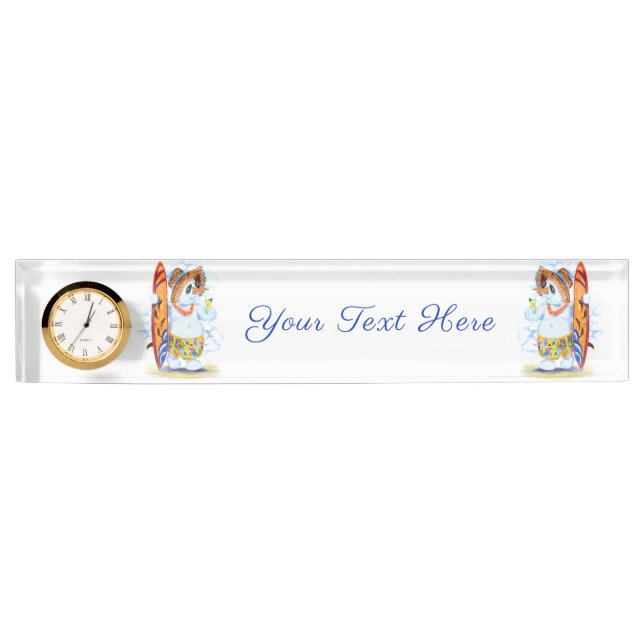 Personalised Funny Desk Name Plate Snowman Surfer (Front)