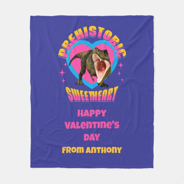 Personalised Funny Dinosaur Valentines Day Fleece Blanket (Front)