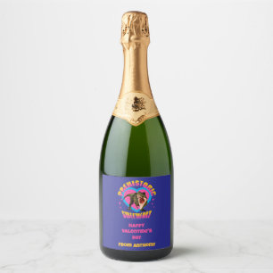 Personalised Funny Dinosaur Valentines Day Sparkling Wine Label
