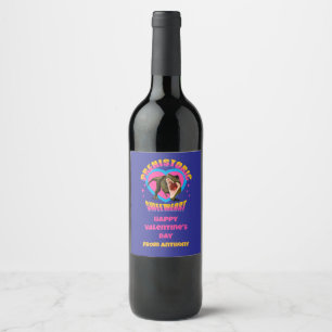 Personalised Funny Dinosaur Valentines Day Wine Label