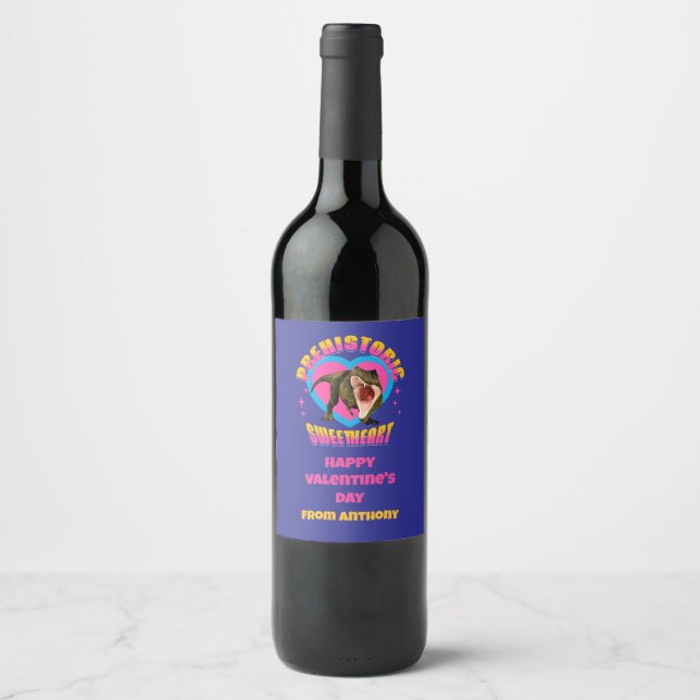 Personalised Funny Dinosaur Valentines Day Wine Label (Front)