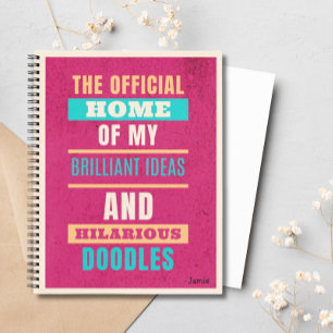 Personalised Funny Doodles Pink Script Typography Notebook