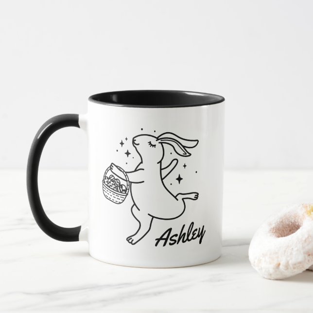 Personalised Funny Easter Bunny Shirt with Name Mug (With Donut)