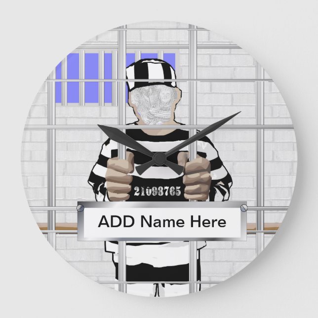 Personalised funny face Convict template Large Clock (Front)