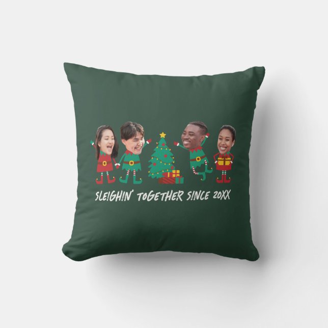 Personalised Funny Face Photo Christmas Elf Cushion (Front)