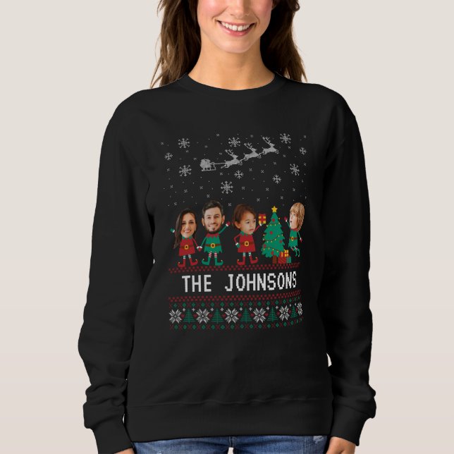 Personalised Funny Face Photo Christmas Elf Family Sweatshirt (Front)