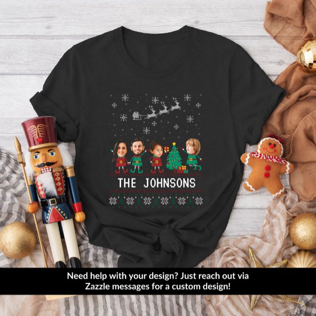 Personalised Funny Face Photo Christmas Elf Family T-Shirt (Creator Uploaded)