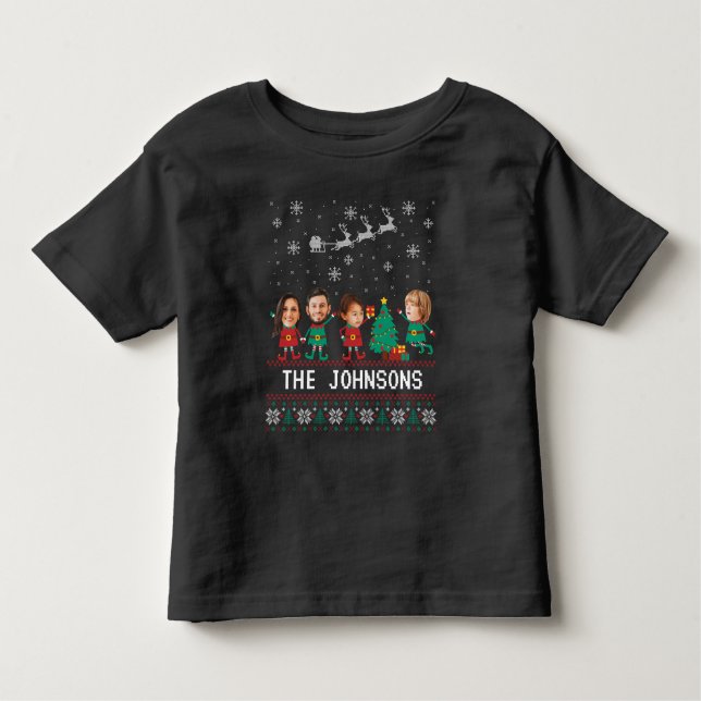 Personalised Funny Face Photo Christmas Elf Family Toddler T-Shirt (Front)