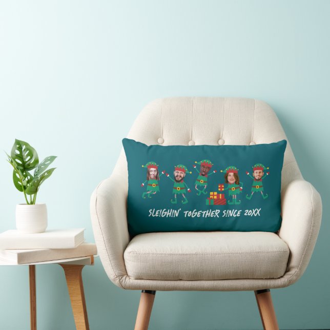 Personalised Funny Face Photo Christmas Elf Lumbar Cushion (Chair)