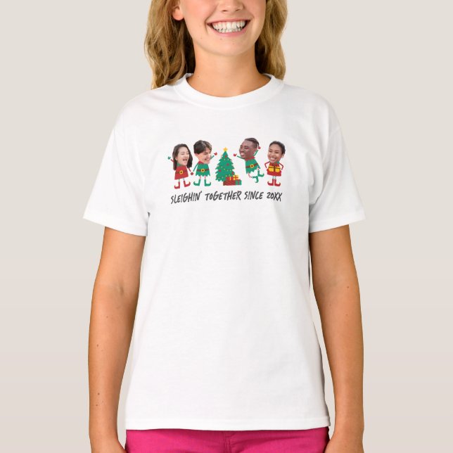 Personalised Funny Face Photo Christmas Elf T-Shirt (Front)