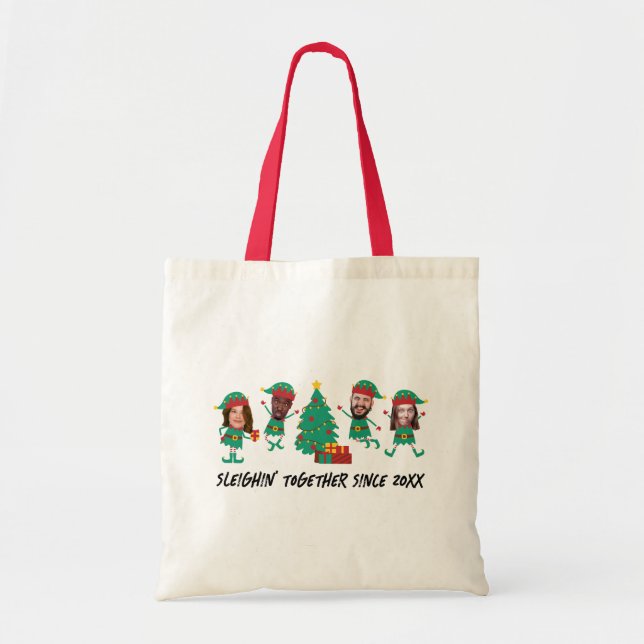 Personalised Funny Face Photo Christmas Elf Tote Bag (Front)