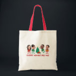 Personalised Funny Face Photo Christmas Elf Tote Bag<br><div class="desc">Get into the festive spirit with our Family and Friends Custom Elf Face Matching T-shirts for Christmas! Personalise the T-shirt with adorable elf designs, and add your family’s faces to make it uniquely yours. This shirt is perfect for family photos or holiday gatherings. Ideal for family Christmas parties, group events,...</div>