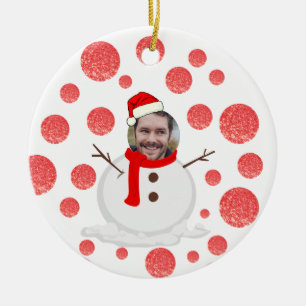 Personalised funny face photo snowman christmas ce ceramic ornament