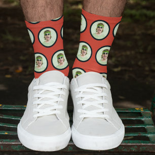 Personalised Funny Face Red Photo Socks