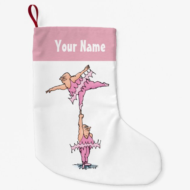 Personalised Funny Fat Guys in Pink Tutus Small Christmas Stocking (Front)