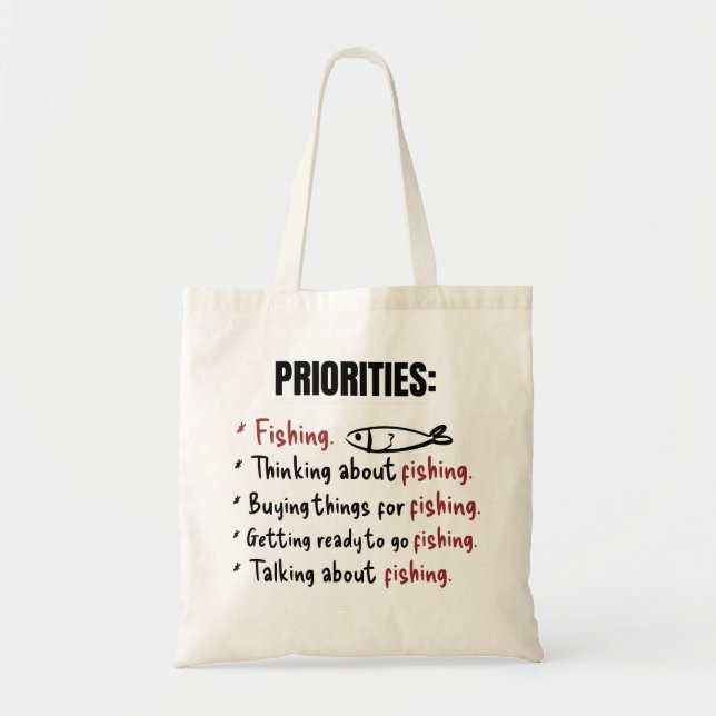 Personalised Funny Fishing Priorities  Tote Bag (Front)