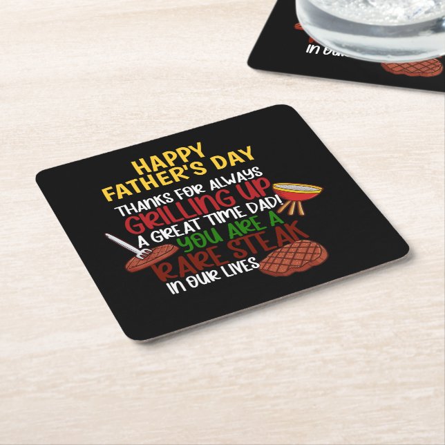 Personalised Funny Grill Chef Daddy Square Paper Coaster (Angled)