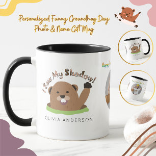 Personalised Funny Groundhog Day Photo & Name Gift Mug
