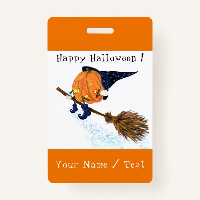 Personalised Funny Halloween Badges Witch Pumpkin ID Badge (Front)