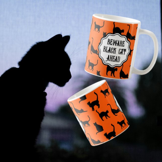 Personalised Funny Halloween Orange Black Cat Lady Coffee Mug (Your favorite cat lady would 
Love this mug!)